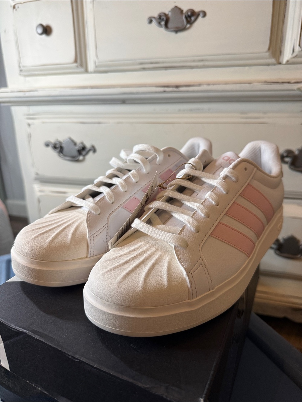 Adidas Women’s StreetTalkWhite Sneakers with Pink Stripes - Casual Low-Top Shoes